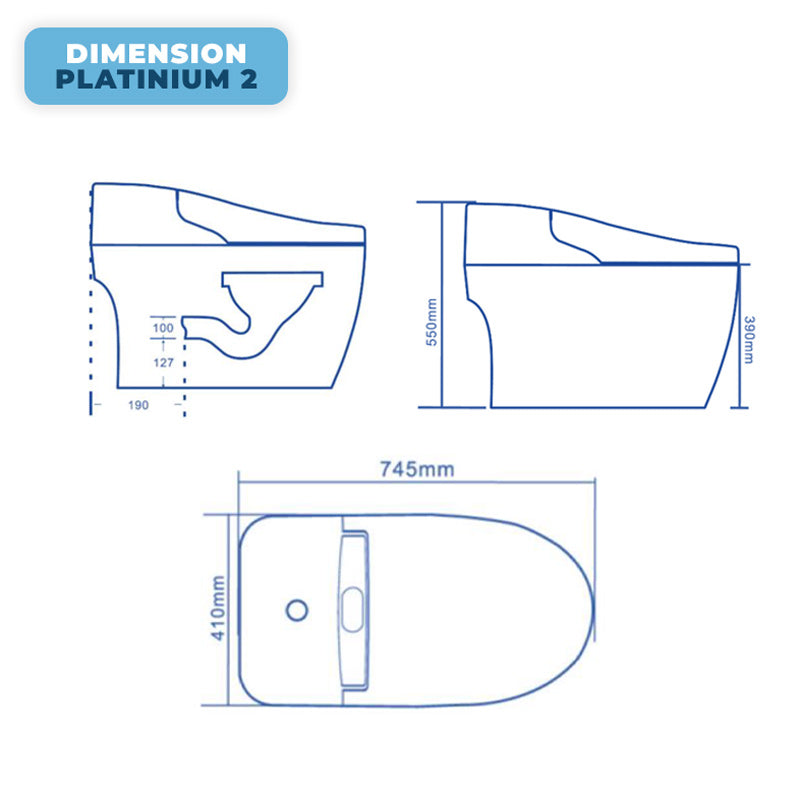 Toilette Japonais Platinium 2 Plus dimension schema