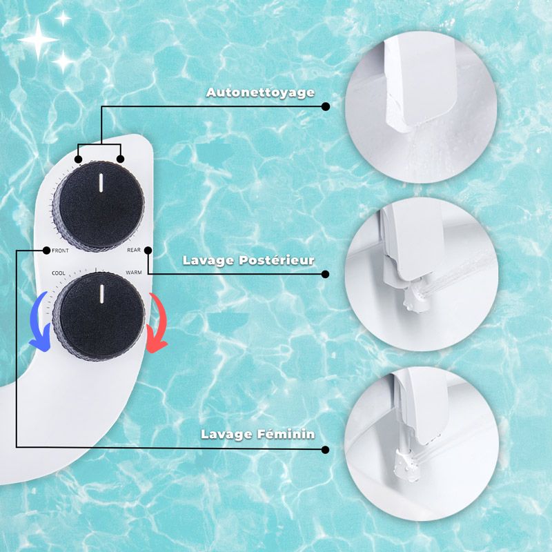 schéma du réglage des commandes du bidet japonais eau chaude v-kleent
