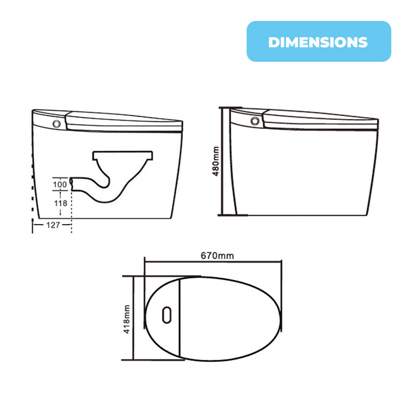 Dimensions du WC Japonais Diamond Plus